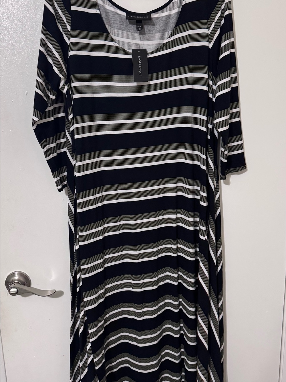 Lane Bryant Navy, Olive & White Striped Scoop-Neck Midi Dress